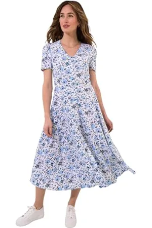 Joe Browns Button Through Floral V-Neck Dress Vestito, , 48 Donna