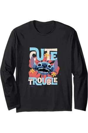 Disney Lilo & Stitch Cute Trouble Big Stitch Face Distressed Maglia a Manica