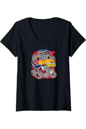 Hot Wheels Donna Monster Trucks - Logo Maglietta con Collo a V