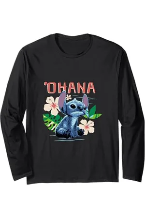 Disney Lilo & Stitch Ohana Sitting Stitch Cute Logo Maglia a Manica