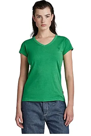 G-Star Donna Overdyed Eyben Slim V-Neck Top, (jolly green gd D21314-B059-D828), XXS
