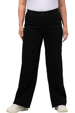 Ulla Popken Weites Bein, 5-Pocket-schnitt, Komfortbund Jeans Mary, Gamba Larga, Taglio a 5 Tasche, Vita Confortevole, Nero, 36W x 32L Donna