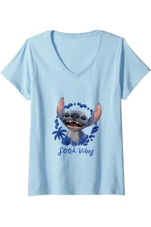 Disney Donna Lilo & Stitch Stitch Vibes Cute Face Portrait Maglietta con Collo a V
