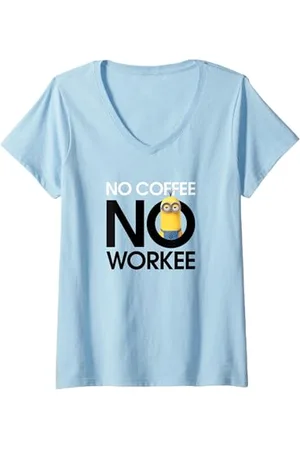 Minions Donna Despicable Me Kevin No Coffee No Workee Maglietta con Collo a V
