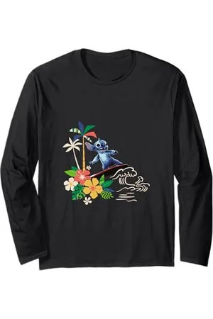 Disney Lilo & Stitch Surfing Stitch Vintage Floral Logo Maglia a Manica