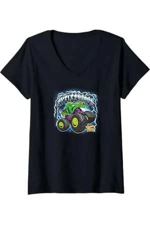 Hot Wheels Donna Monster Truck - Skelesaurus Maglietta con Collo a V