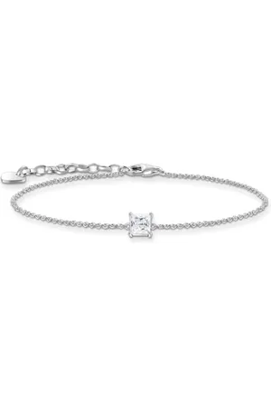 Thomas Sabo Bracciale con ciondolo in pietra bianco in argento 925 riciclato, 16-19 cm, A2158-051-14-L19V, L19V, Argento sterling, Zirconia cubica