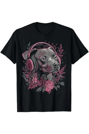 DogtastiQ Pitbull Dog Dog Graphic Pet Art Music Cuffia Pitbull Dog Maglietta