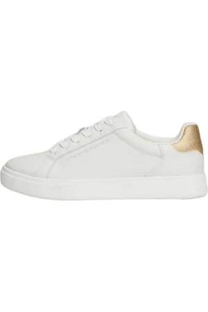 Tommy Hilfiger Donna Sneakers Essential Court Metallic in Pelle, Bianco (Ecru), 36