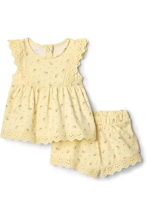 Amazon X Sofia Grainge Completino con Pantaloncini e Top con Occhielli Bambine e ragazze, Tan Chiaro Motivo Piccolo Fiori, 2 anni