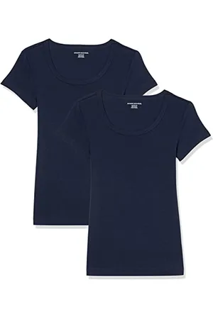 Amazon T-Shirt Aderente con Maniche Ad Aletta e Scollo Ampio Donna, Pacco da 2, , XS