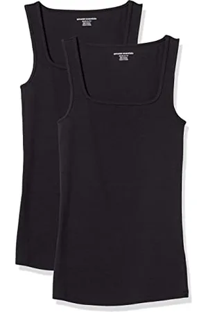 Amazon Canottiera con Scollo Quadrato vestibilità Aderente Donna, Pacco da 2, , XS