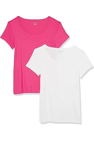 Amazon T-Shirt Aderente con Maniche Ad Aletta e Scollo Ampio Donna, Pacco da 2, , M