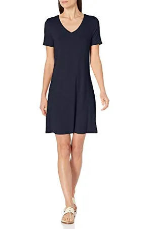 Amazon Abito Svasato Regolare a Maniche Corte con Scollo a V Donna, , S