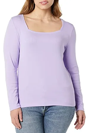 Amazon T-Shirt Aderente con Scollo Quadrato A Maniche Lunghe Donna, , L