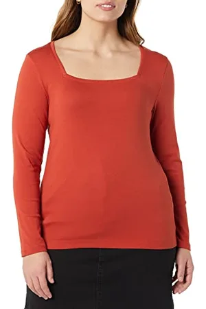Amazon T-Shirt Aderente con Scollo Quadrato A Maniche Lunghe Donna, , XS