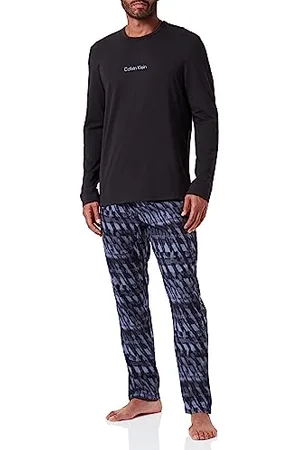 Calvin Klein Set Pigiama Uomo Lungo, (Blk Tp/Pssng Trn Wnws _Asp Gry Btm), S