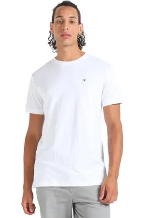 Calvin Klein T-shirt Maniche Corte Uomo Ck Embro Badge Scollo Rotondo, Bianco (Bright ), L