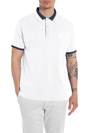 Replay Polo Uomo Manica Corta Piquet Elasticizzato, Bianco , S