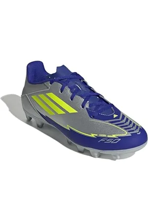 adidas F50 Club Football Boots FG/MG, Scarpe da Calcio Unisex-Adulto, Silver Met./Solar Yellow/Lucid Blue, 38 EU