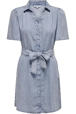 ONLY Onlhelena SS Belted DNM Dress Qyt Abito Corto, , XS Donna