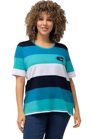 Ulla Popken T-Shirt, Ringel, Herz-Stickerei, Rundhals, Halbarm Maglietta a Righe con Ricamo, Classica, , 68-70 Donna