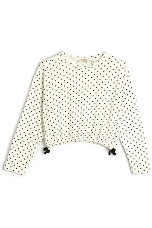 Koton T-Shirt Long Sleeve Crew Neck Bowtie Detail Cotton, T-Shirt Ragazze, (0D0)