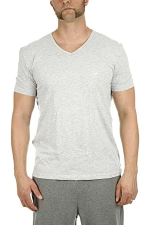 Emporio Armani Uomo 2-Pack V Neck T-shirt Pure Cotton Maglietta, (Black/Melange Grey), M