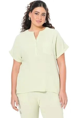 Ulla Popken Musselin-Bluse, Oversized, Tunika-Ausschnitt, Halbarm Camicetta in Mussola, , 64 IT/66 IT Donna