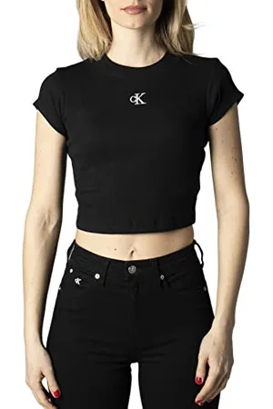 Calvin Klein Donna T-shirt Maniche Corte Ck Rib Baby Tee Corta, (Ck Black), XXL