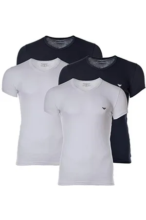 Emporio Armani Uomo 2-Pack V Neck T-Shirt Essential Core Logoband T-Shirt, Bianco Blu Navy, M