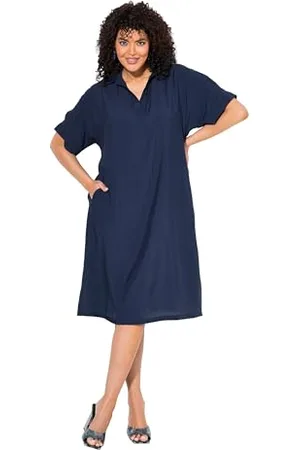 Ulla Popken Polokleid mit Schlitz Am Ärmel Abito Polo con Spacco sulla Manica, , 60-62 Donna