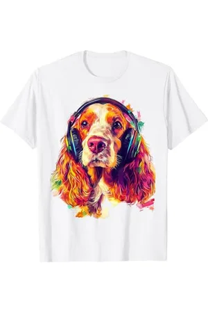 DogtastiQ Cocker Spaniel Dog Graphic Music Cuffia Cocker Spaniel Maglietta
