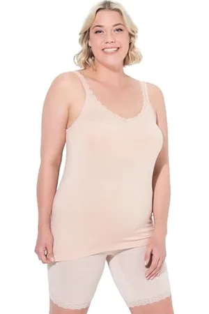 Ulla Popken Unterhemd, Spitze, Bambus, Hautfreundlich Canottiera, Beige, 52/54 IT Donna
