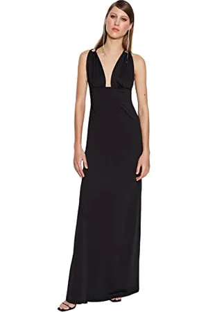 Trendyol Women Shift Fitted Knit Evening Dress Abito da Sera in Maglia Aderente a Trapezio da Donna, Black, 12