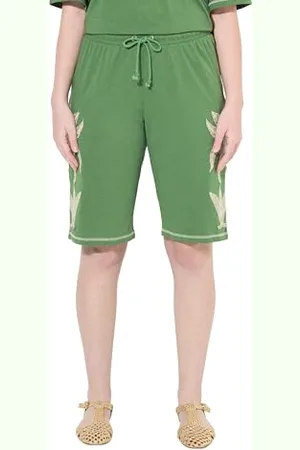 Ulla Popken Shorts with Palms Embroidery Pantaloncini in Jersey con Palme Ricamate, , 32W x 32L Donna