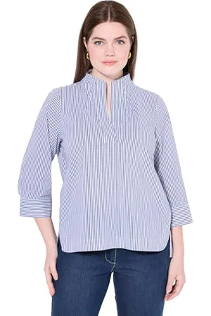 Ulla Popken Kelchkragen Tunika Gestreift Tunica con Collo a Calice a Righe, , 64 IT/66 IT Donna