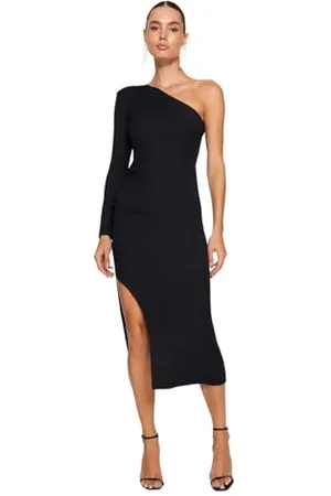 Trendyol TPRAW24EL00106 Vestito, Nero/Puro Piacere, 44 Donna