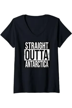 Straight Outta Words Donna OUTTA DRITTA ANTARTICA Maglietta con Collo a V