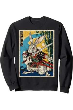 Funny Band Animal Rock Clothing Co. Retro Samurai Coniglio Grafica Guerriero Vintage Arte Giapponese Felpa