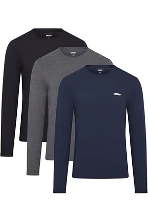 DKNY Uomo, Maglietta a Maniche Lunghe, Blu Marino/Grigio Scuro/Nero, Confezione da 3, Grande