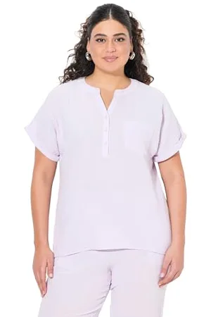 Ulla Popken Musselin-Bluse, Oversized, Tunika-Ausschnitt, Halbarm Camicetta in Mussola, , 46-48 Donna