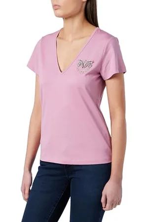 Pinko TURBATO T-Shirt Scollo V Jersey Logo Birds Ricamo + Borchie