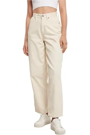 Urban classics Pantaloni da Donna a Vita Alta 90 a Gamba Larga in Velluto a Coste, Whitesand, 64