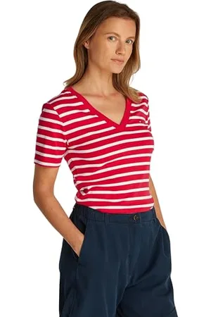 Tommy Hilfiger New Nuovo Slim Cody V-NK SS WW0WW40584, (Primary /Ecru STP), 3XL Donna