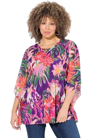 Ulla Popken Bluse, Doppellagig, Oversized, Rundhals, Halbarm Blusa, Coperta in Rete, Scollo Rotondo, , 64 IT/66 IT Donna