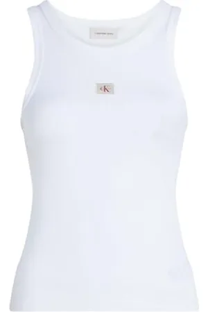 Calvin Klein Woven Label Rib Tank Top Canotta, , XXS Donna