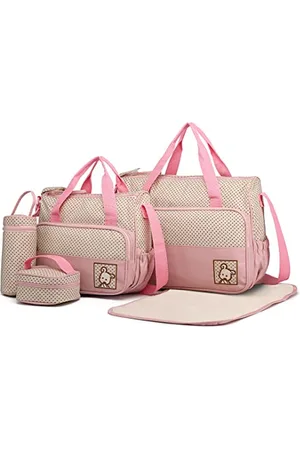MISS LULÙ 5pcs Borse Fasciatoio per neonati Set Multifunzione Pannolino Messenger Borsa da maternità in poliestere per ospedale Set con punti stampa design