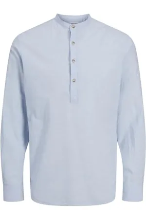 JACK & JONES Jjesummer Half Placket-Maglietta LS SN Camicia a Maniche Lunghe, Blu Chambray, L Uomo