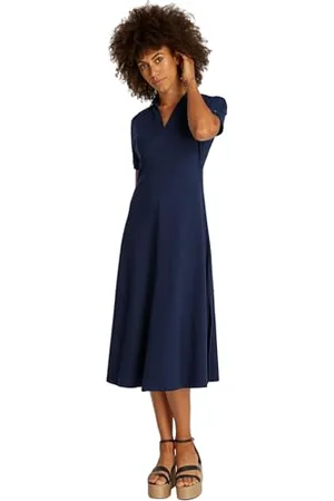 Tommy Hilfiger Donna Abito a Polo Lyocell Lunghezza Midi, Blu (Dark Night Navy), S
